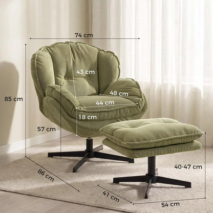 HOMCOM Armchair with Adjustable Footstool, 360-Degree Swivel Chenille Cloud Accent Chair with Thick Cushion, Steel Base Additional View 18