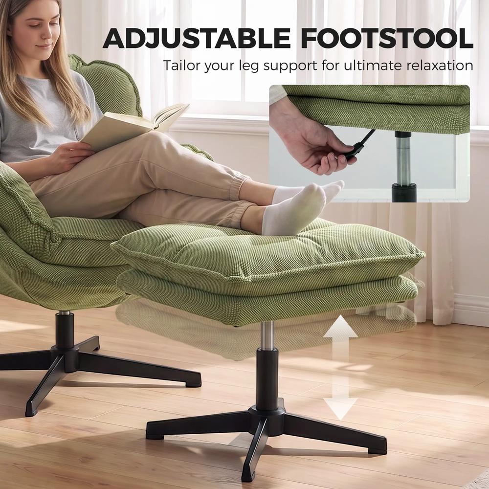 HOMCOM Armchair with Adjustable Footstool, 360-Degree Swivel Chenille Cloud Accent Chair with Thick Cushion, Steel Base Additional View 19