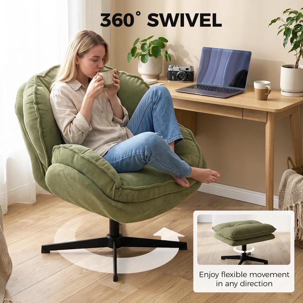 HOMCOM Armchair with Adjustable Footstool, 360-Degree Swivel Chenille Cloud Accent Chair with Thick Cushion, Steel Base Additional View 20
