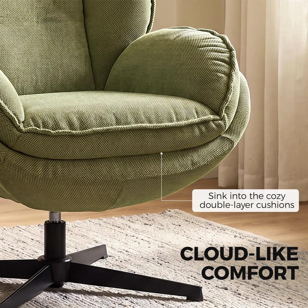 HOMCOM Armchair with Adjustable Footstool, 360-Degree Swivel Chenille Cloud Accent Chair with Thick Cushion, Steel Base Additional View 21