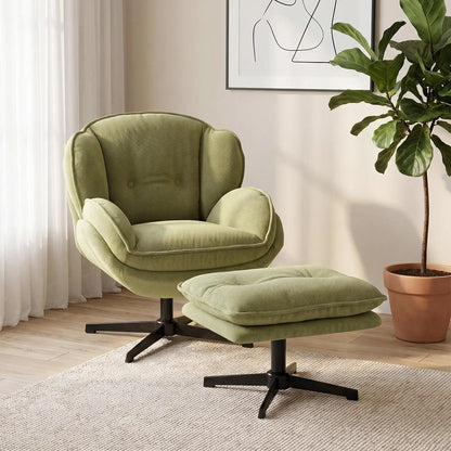 HOMCOM Armchair with Adjustable Footstool, 360-Degree Swivel Chenille Cloud Accent Chair with Thick Cushion, Steel Base Additional View 24