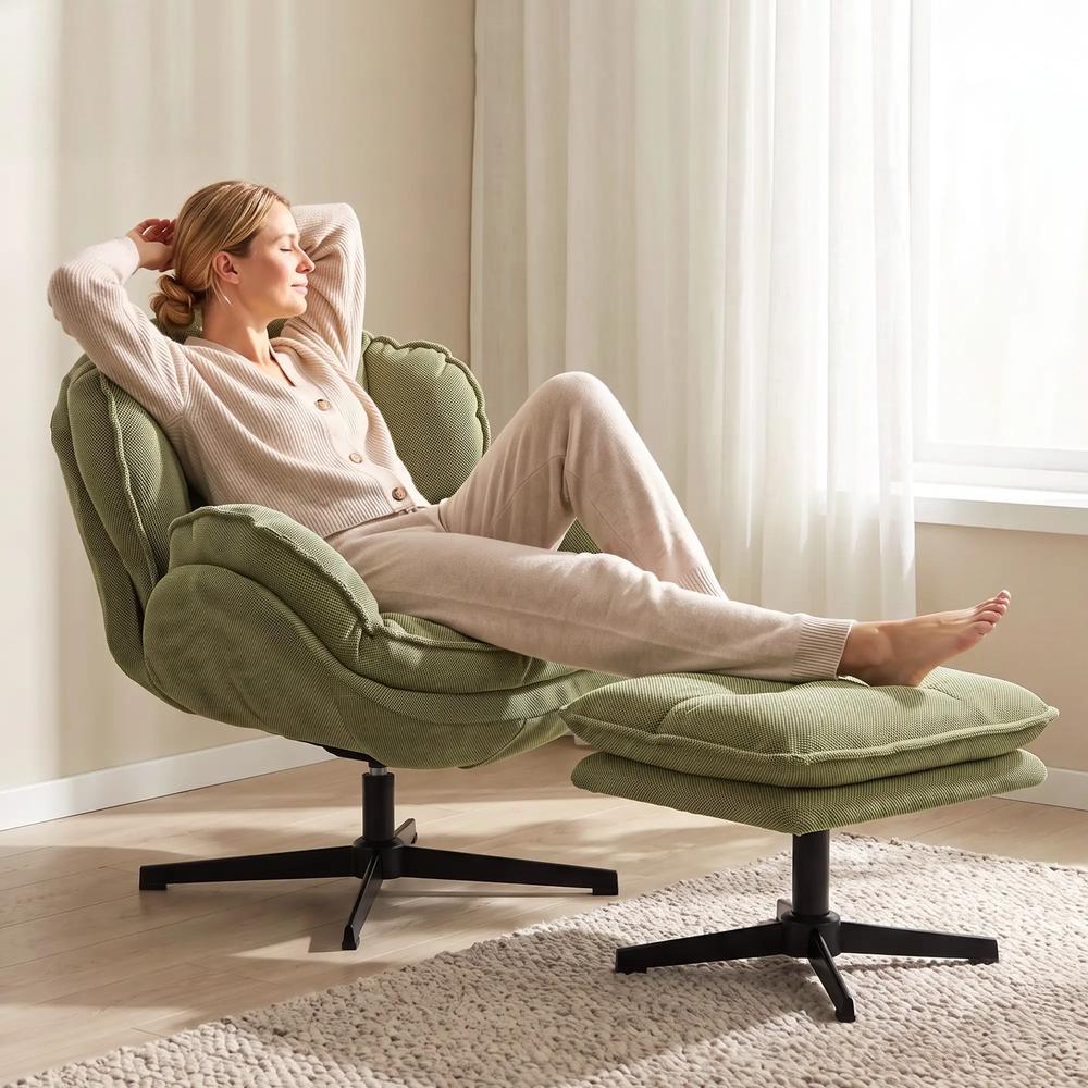 HOMCOM Armchair with Adjustable Footstool, 360-Degree Swivel Chenille Cloud Accent Chair with Thick Cushion, Steel Base Additional View 29