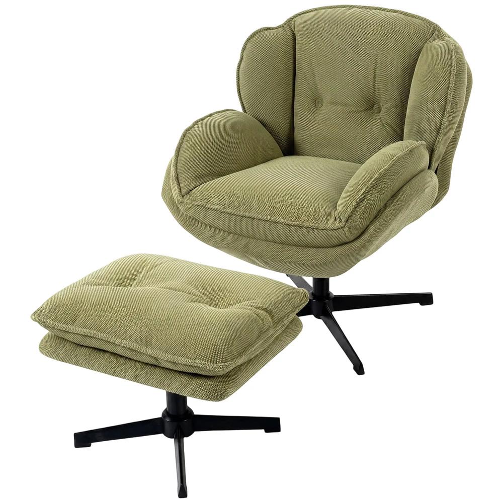 HOMCOM Armchair with Adjustable Footstool, 360-Degree Swivel Chenille Cloud Accent Chair with Thick Cushion, Steel Base Additional View 30