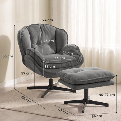HOMCOM Armchair with Adjustable Footstool, 360-Degree Swivel Chenille Cloud Accent Chair with Thick Cushion, Steel Base Additional View 3
