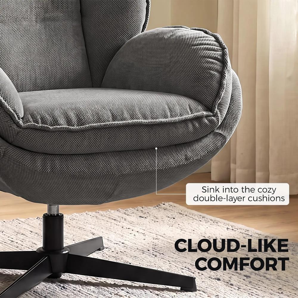 HOMCOM Armchair with Adjustable Footstool, 360-Degree Swivel Chenille Cloud Accent Chair with Thick Cushion, Steel Base Additional View 6
