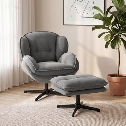 HOMCOM Armchair with Adjustable Footstool, 360-Degree Swivel Chenille Cloud Accent Chair with Thick Cushion, Steel Base Additional View 9