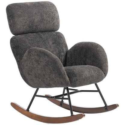 HOMCOM Upholstered Rocking Chair Adjustable Headrest Rocker Chair Raindrop Velvet Rubberwood Base Additional View 15