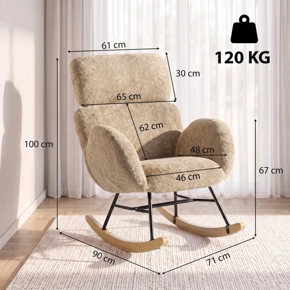 HOMCOM Upholstered Rocking Chair Adjustable Headrest Rocker Chair Raindrop Velvet Rubberwood Base Additional View 18