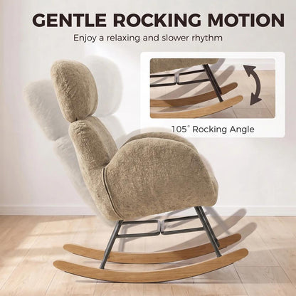 HOMCOM Upholstered Rocking Chair Adjustable Headrest Rocker Chair Raindrop Velvet Rubberwood Base Additional View 19