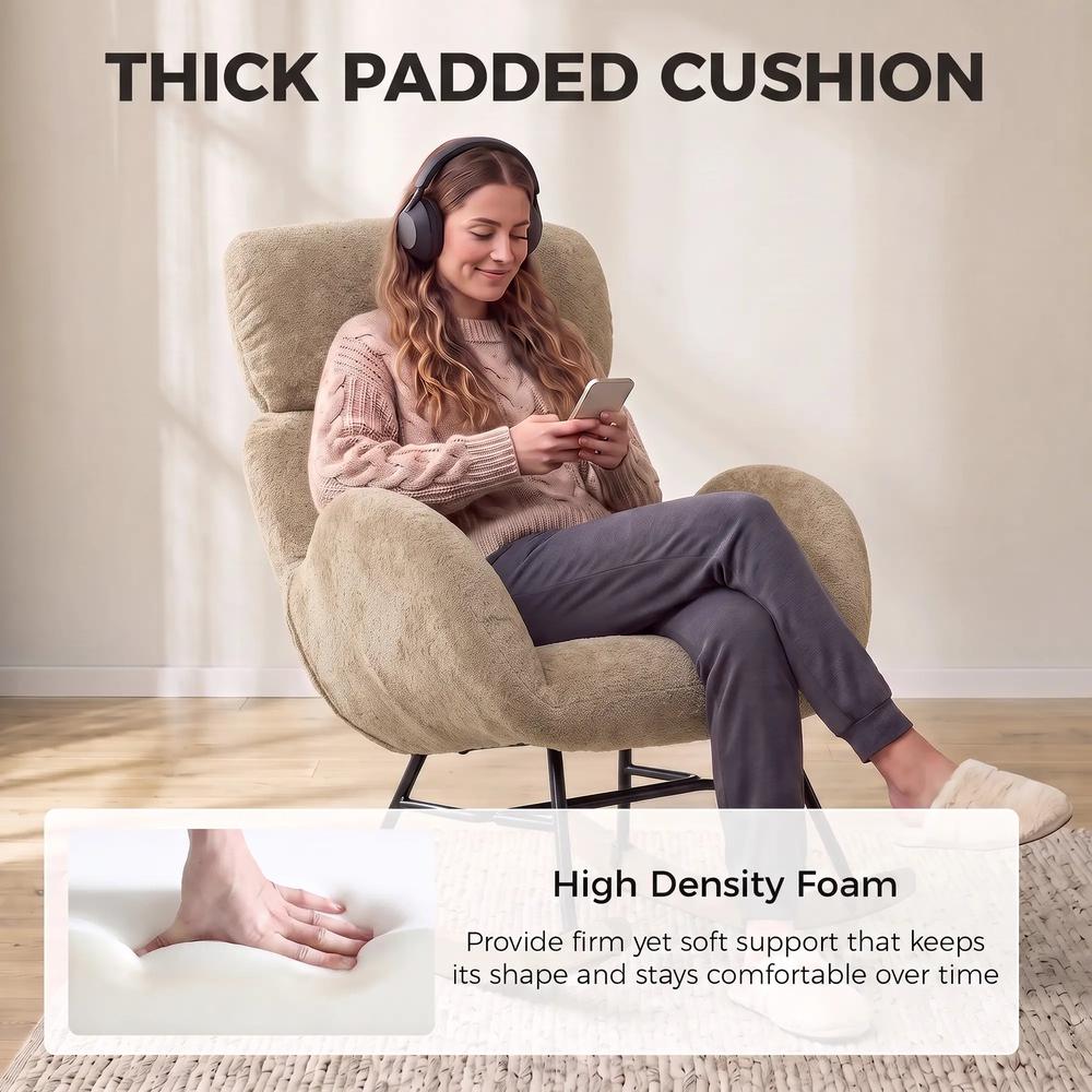 HOMCOM Upholstered Rocking Chair Adjustable Headrest Rocker Chair Raindrop Velvet Rubberwood Base Additional View 22