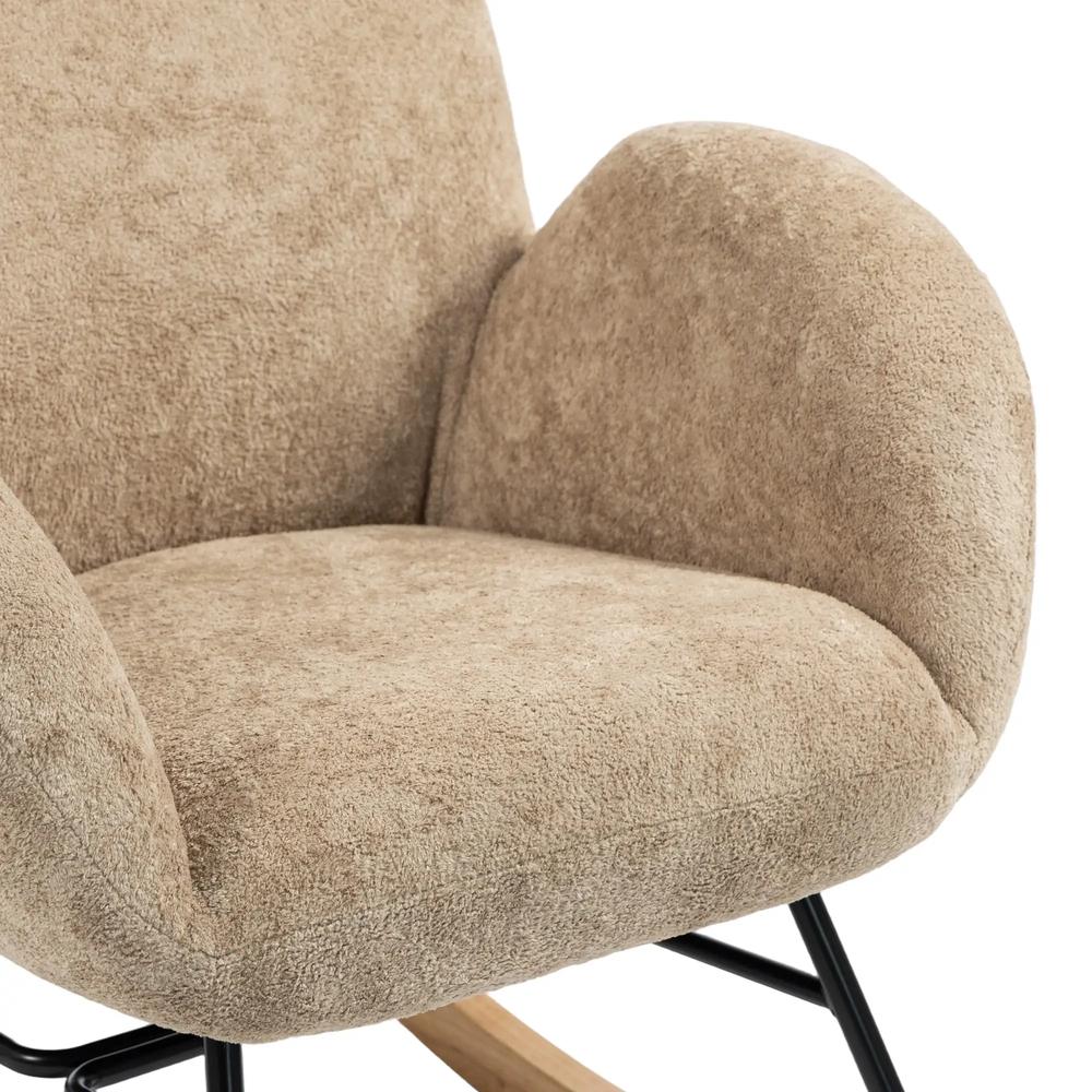 HOMCOM Upholstered Rocking Chair Adjustable Headrest Rocker Chair Raindrop Velvet Rubberwood Base Additional View 27
