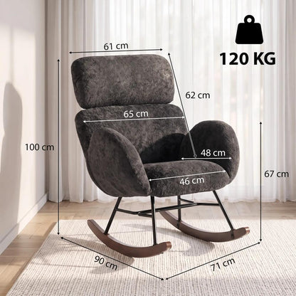 HOMCOM Upholstered Rocking Chair Adjustable Headrest Rocker Chair Raindrop Velvet Rubberwood Base Additional View 3