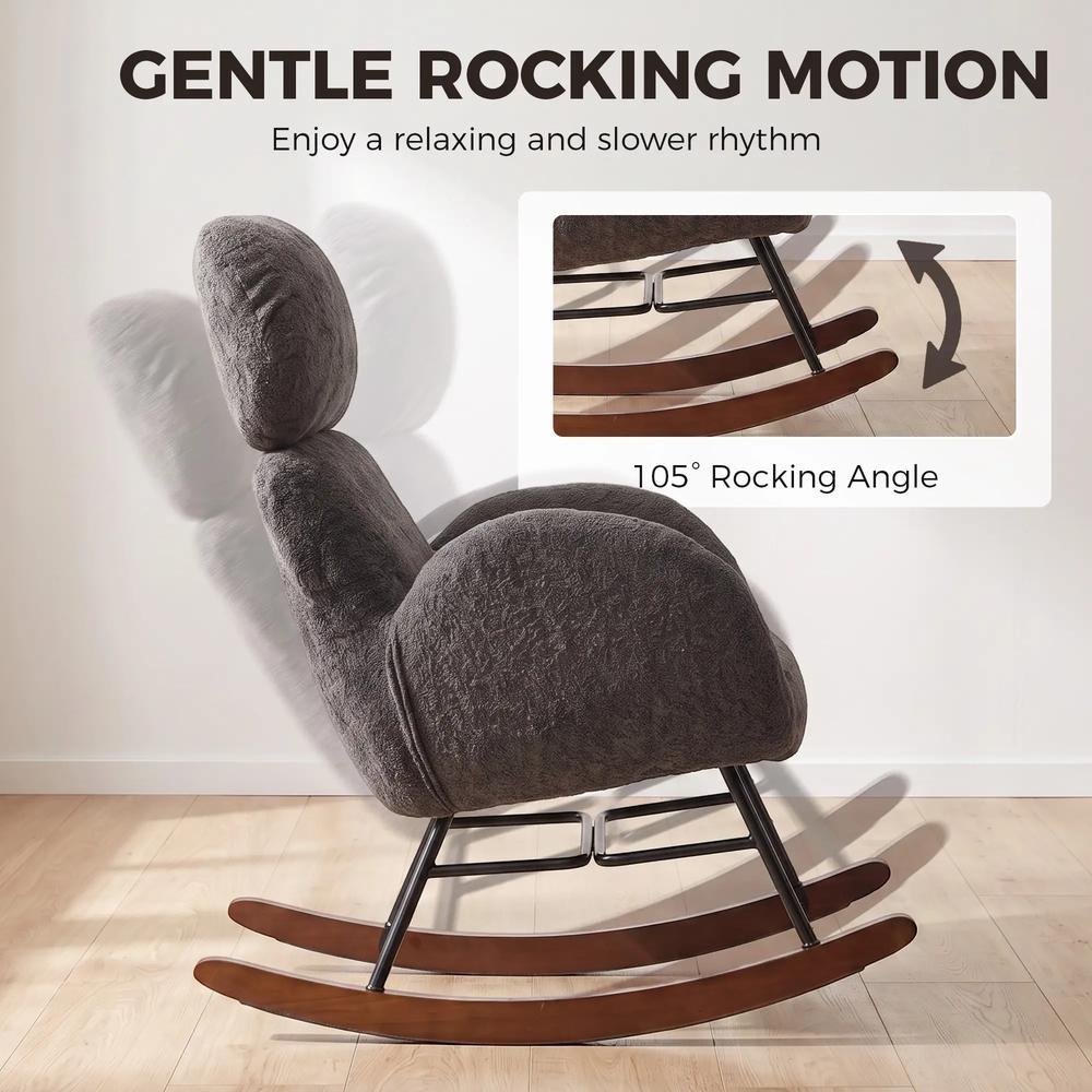 HOMCOM Upholstered Rocking Chair Adjustable Headrest Rocker Chair Raindrop Velvet Rubberwood Base Additional View 4