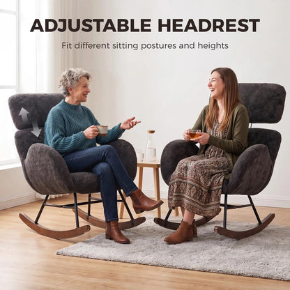 HOMCOM Upholstered Rocking Chair Adjustable Headrest Rocker Chair Raindrop Velvet Rubberwood Base Additional View 5