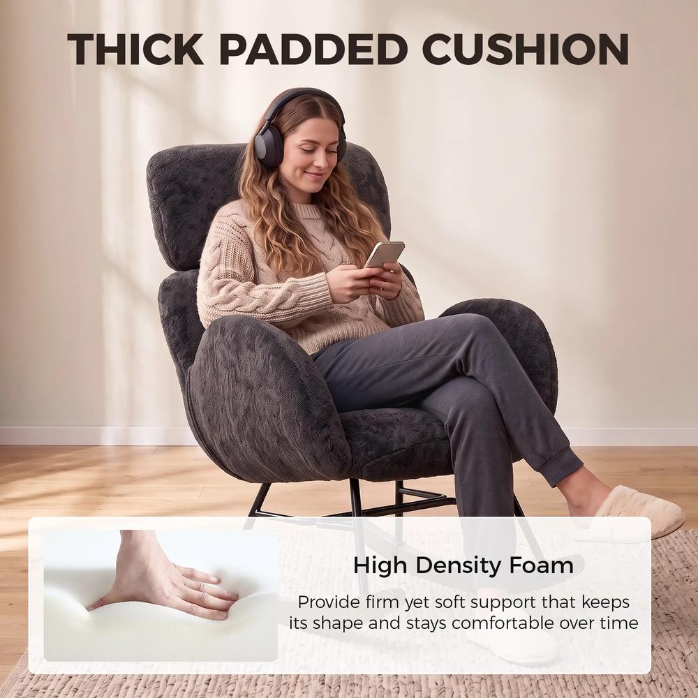 HOMCOM Upholstered Rocking Chair Adjustable Headrest Rocker Chair Raindrop Velvet Rubberwood Base Additional View 7