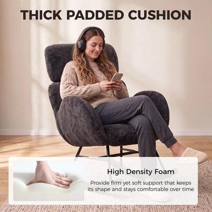 HOMCOM Upholstered Rocking Chair Adjustable Headrest Rocker Chair Raindrop Velvet Rubberwood Base Additional View 7