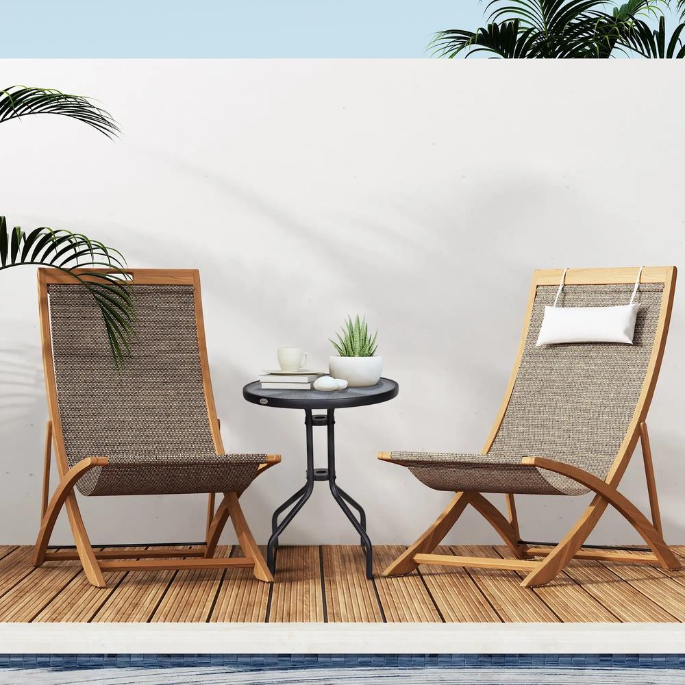 Outsunny Bistro Coffee Table Outdoor Tempered Glass Top Table Garden Round Dining Table - 60cm Diameter Additional View 2