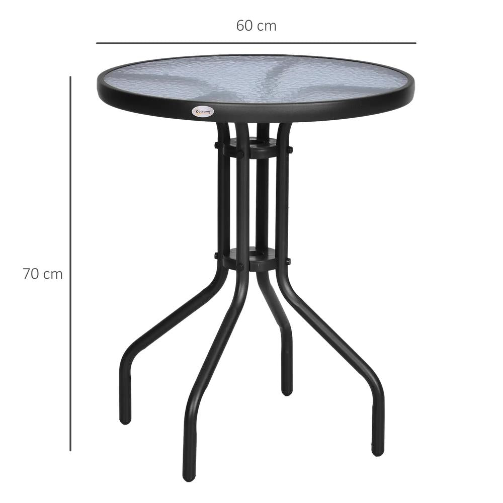 Outsunny Bistro Coffee Table Outdoor Tempered Glass Top Table Garden Round Dining Table - 60cm Diameter Additional View 3