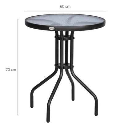 Outsunny Bistro Coffee Table Outdoor Tempered Glass Top Table Garden Round Dining Table - 60cm Diameter Additional View 3