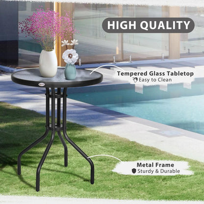 Outsunny Bistro Coffee Table Outdoor Tempered Glass Top Table Garden Round Dining Table - 60cm Diameter Additional View 4