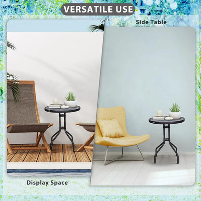 Outsunny Bistro Coffee Table Outdoor Tempered Glass Top Table Garden Round Dining Table - 60cm Diameter Additional View 5