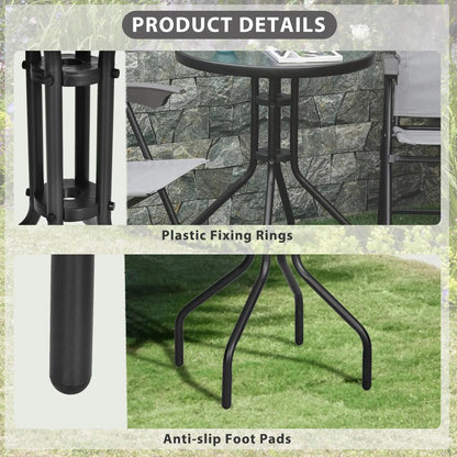 Outsunny Bistro Coffee Table Outdoor Tempered Glass Top Table Garden Round Dining Table - 60cm Diameter Additional View 6