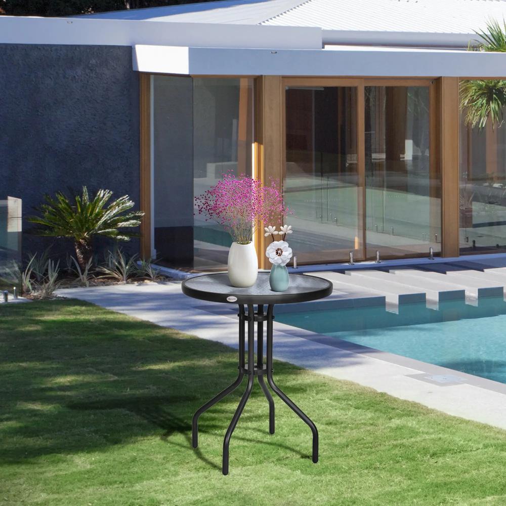 Outsunny Bistro Coffee Table Outdoor Tempered Glass Top Table Garden Round Dining Table - 60cm Diameter Additional View 7
