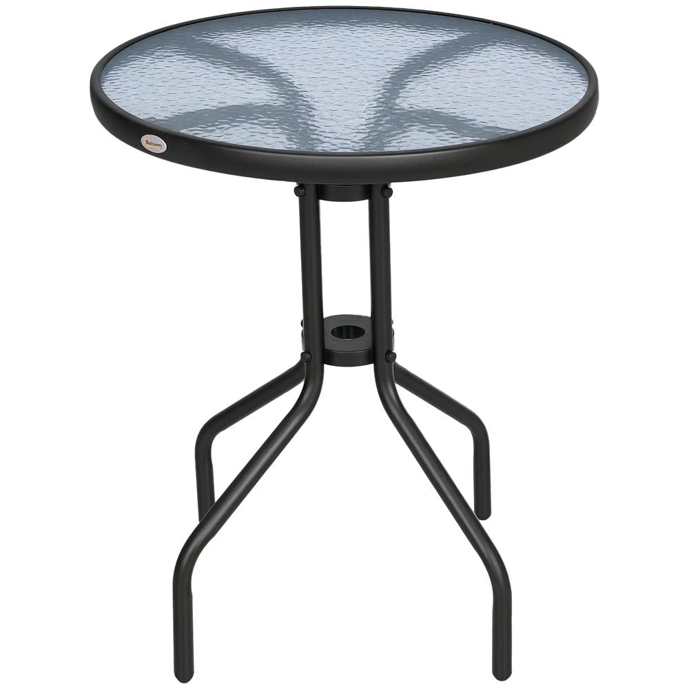 Outsunny Bistro Coffee Table Outdoor Tempered Glass Top Table Garden Round Dining Table - 60cm Diameter
