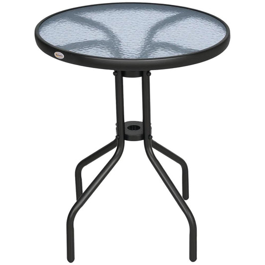 Outsunny Bistro Coffee Table Outdoor Tempered Glass Top Table Garden Round Dining Table - 60cm Diameter