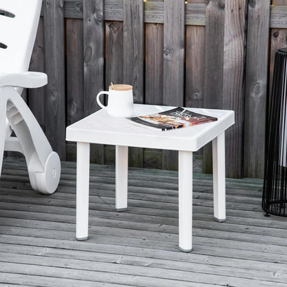 Outsunny Garden Side Table Plastic Outdoor Square Coffee End Table for Drink Snack, White Additional View 2