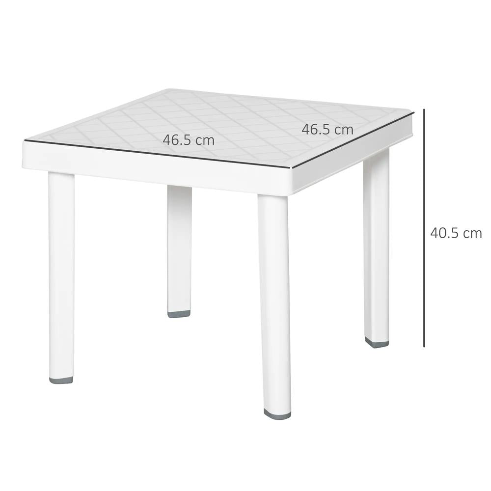 Outsunny Garden Side Table Plastic Outdoor Square Coffee End Table for Drink Snack, White Additional View 3