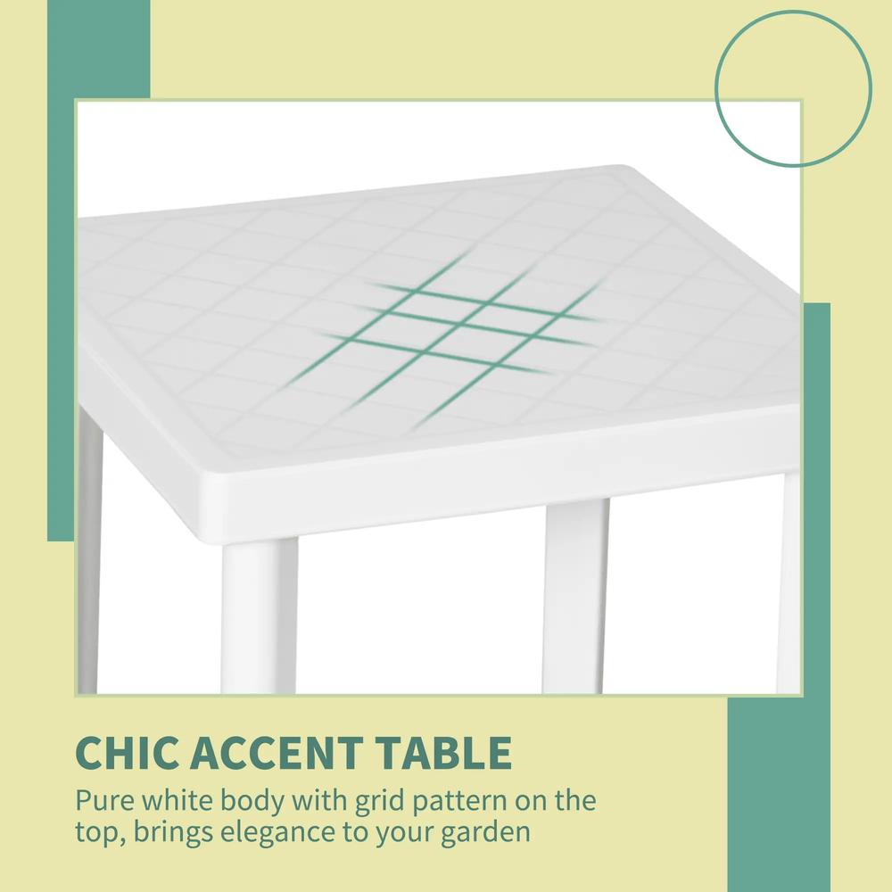 Outsunny Garden Side Table Plastic Outdoor Square Coffee End Table for Drink Snack, White Additional View 4