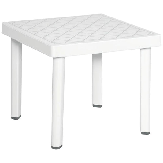 Outsunny Garden Side Table Plastic Outdoor Square Coffee End Table for Drink Snack, White