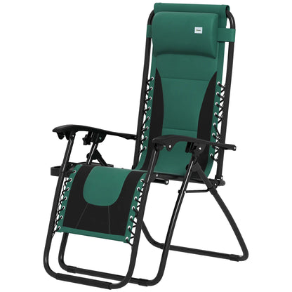 Outsunny Zero Gravity Lounger Chair, Folding Reclining Patio Chair with Padded Seat, Cup Holder, Soft Cushion and Headrest for Poolside, Camping 10