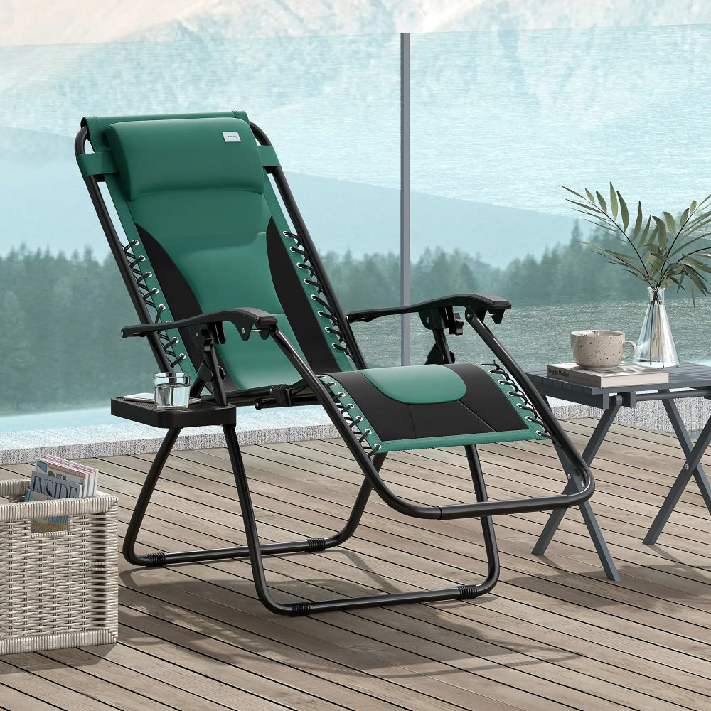 Outsunny Zero Gravity Lounger Chair, Folding Reclining Patio Chair with Padded Seat, Cup Holder, Soft Cushion and Headrest for Poolside, Camping 1