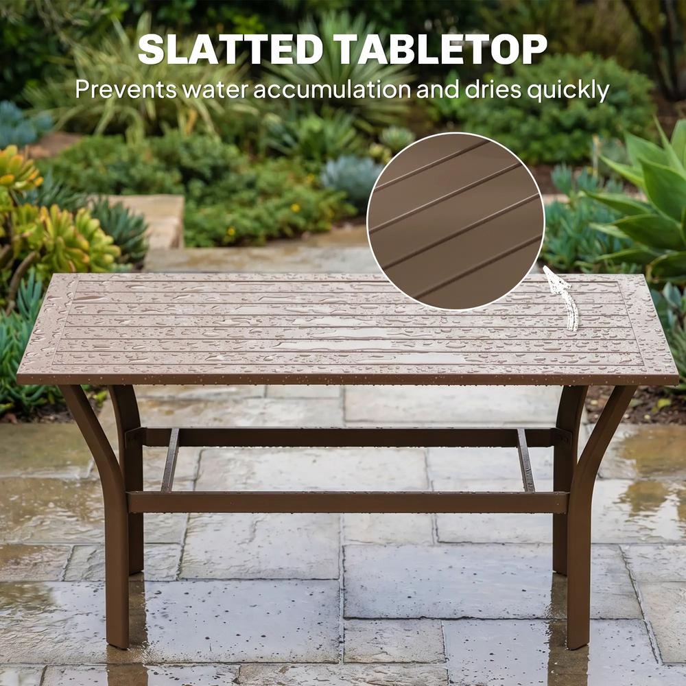 Outsunny Metal Garden Coffee Table, Rectangular Outdoor Side Table with Slatted Tabletop, Foot Pads for Outside, Garden, Balcony, Porch, 91.5 x 55 x 45cm Additional View 19