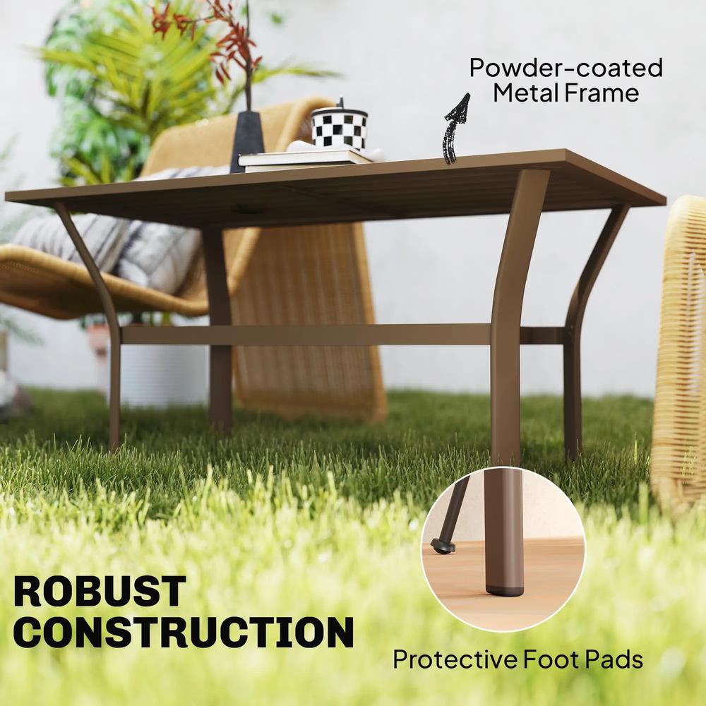 Outsunny Metal Garden Coffee Table, Rectangular Outdoor Side Table with Slatted Tabletop, Foot Pads for Outside, Garden, Balcony, Porch, 91.5 x 55 x 45cm Additional View 20