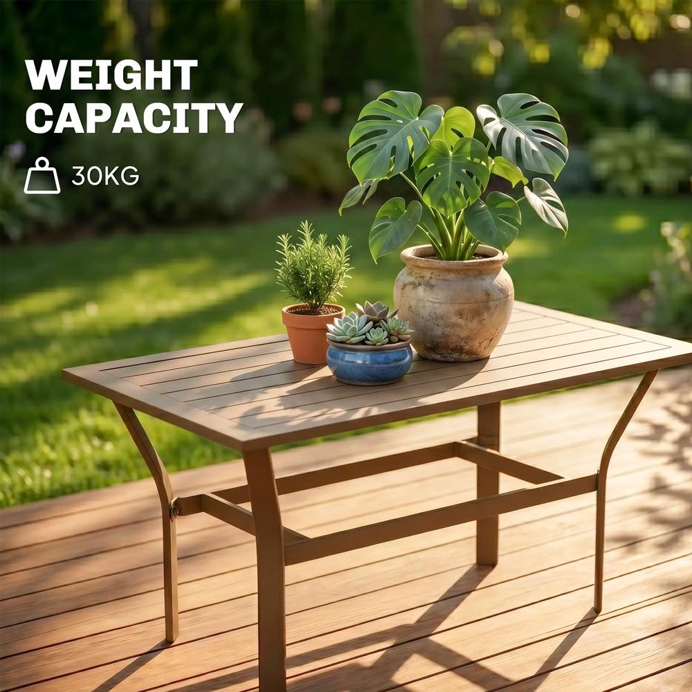 Outsunny Metal Garden Coffee Table, Rectangular Outdoor Side Table with Slatted Tabletop, Foot Pads for Outside, Garden, Balcony, Porch, 91.5 x 55 x 45cm Additional View 21