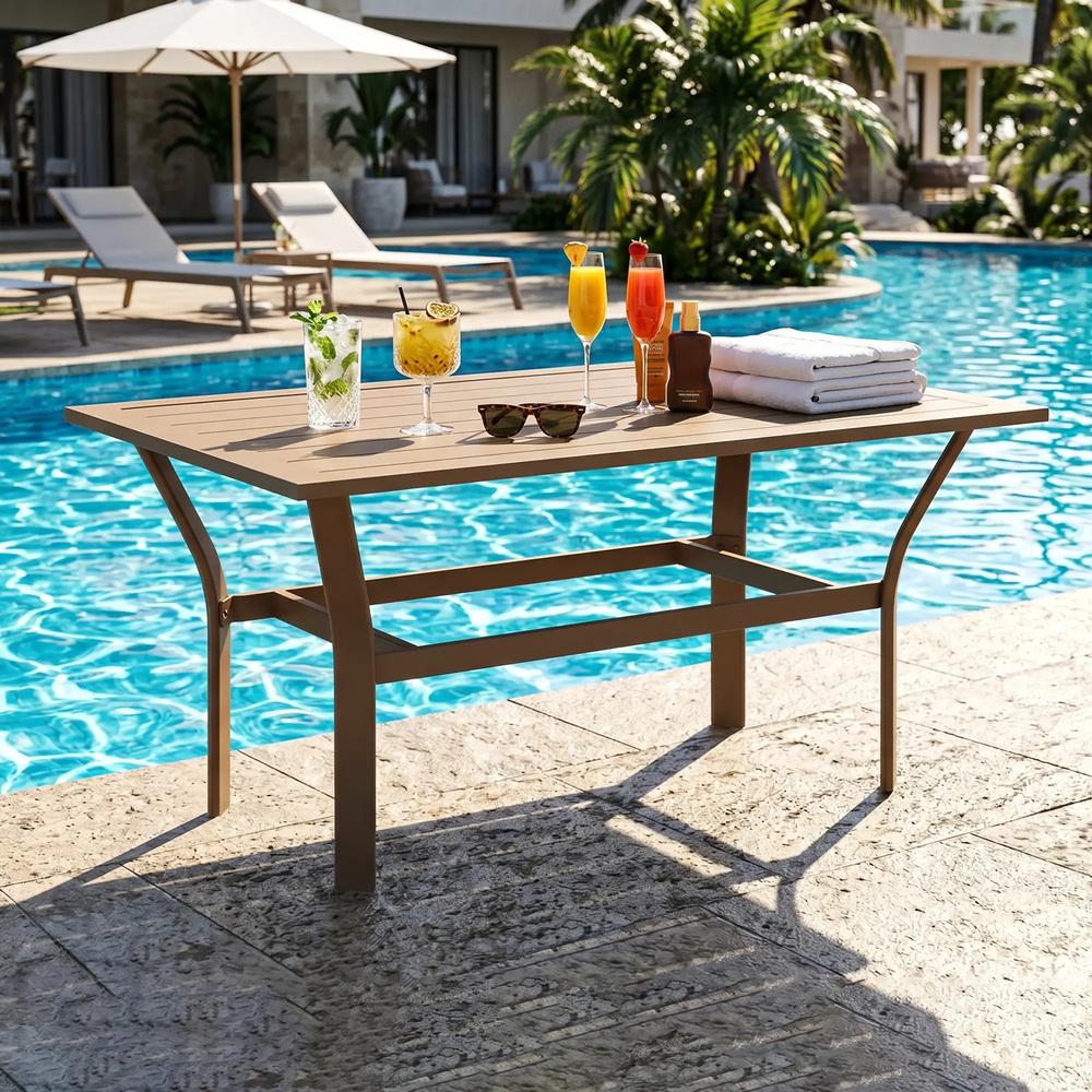 Outsunny Metal Garden Coffee Table, Rectangular Outdoor Side Table with Slatted Tabletop, Foot Pads for Outside, Garden, Balcony, Porch, 91.5 x 55 x 45cm Additional View 22