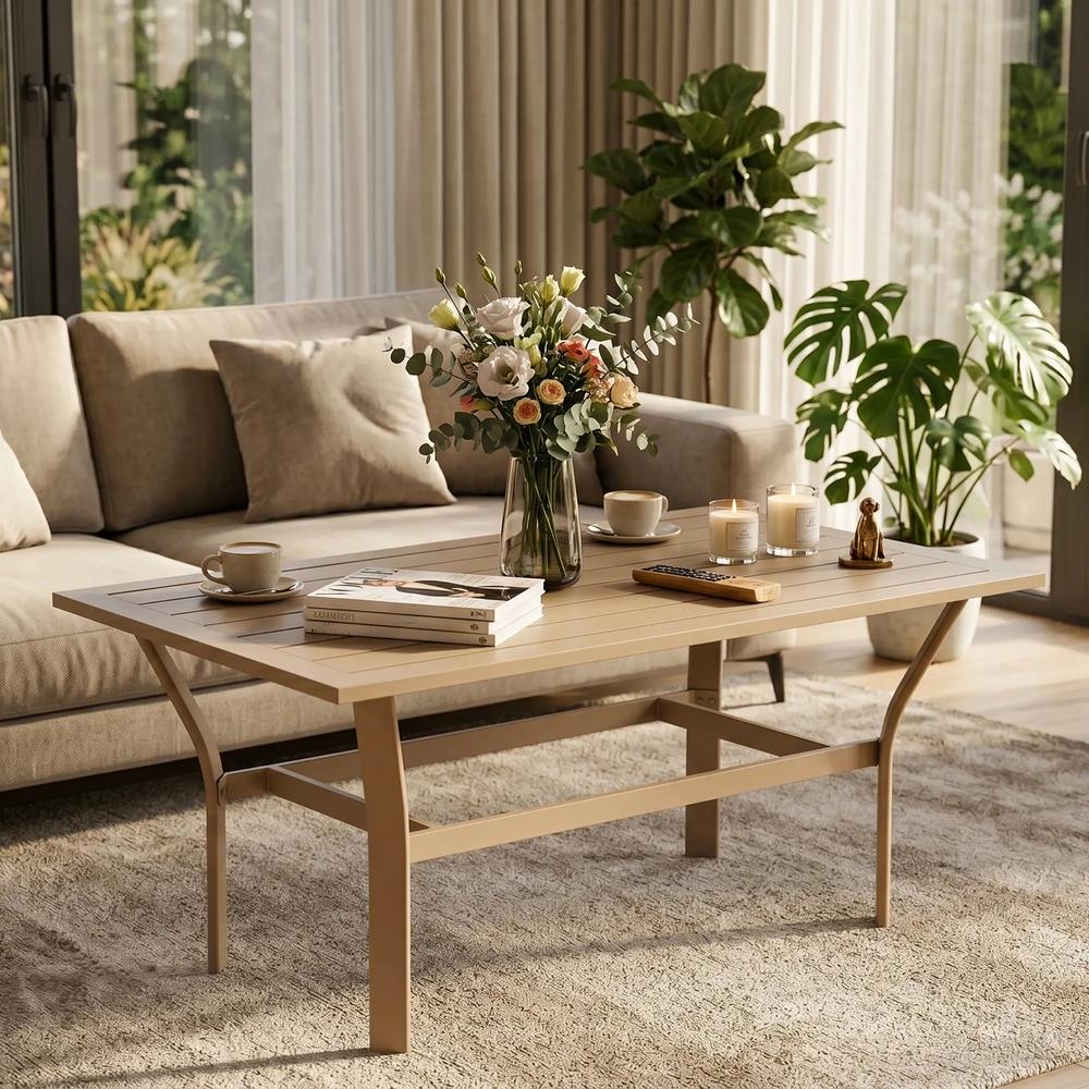 Outsunny Metal Garden Coffee Table, Rectangular Outdoor Side Table with Slatted Tabletop, Foot Pads for Outside, Garden, Balcony, Porch, 91.5 x 55 x 45cm Additional View 24