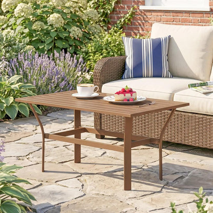 Outsunny Metal Garden Coffee Table, Rectangular Outdoor Side Table with Slatted Tabletop, Foot Pads for Outside, Garden, Balcony, Porch, 91.5 x 55 x 45cm Additional View 29