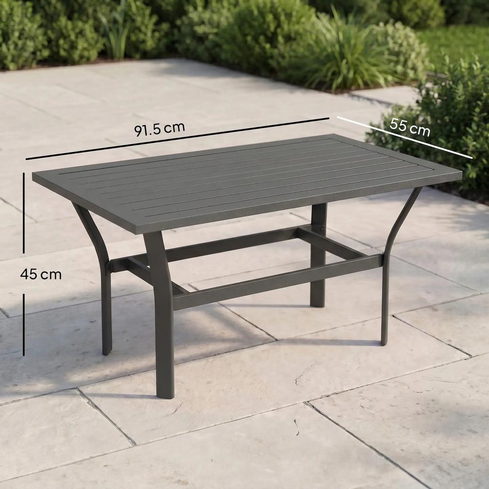 Outsunny Metal Garden Coffee Table, Rectangular Outdoor Side Table with Slatted Tabletop, Foot Pads for Outside, Garden, Balcony, Porch, 91.5 x 55 x 45cm Additional View 3