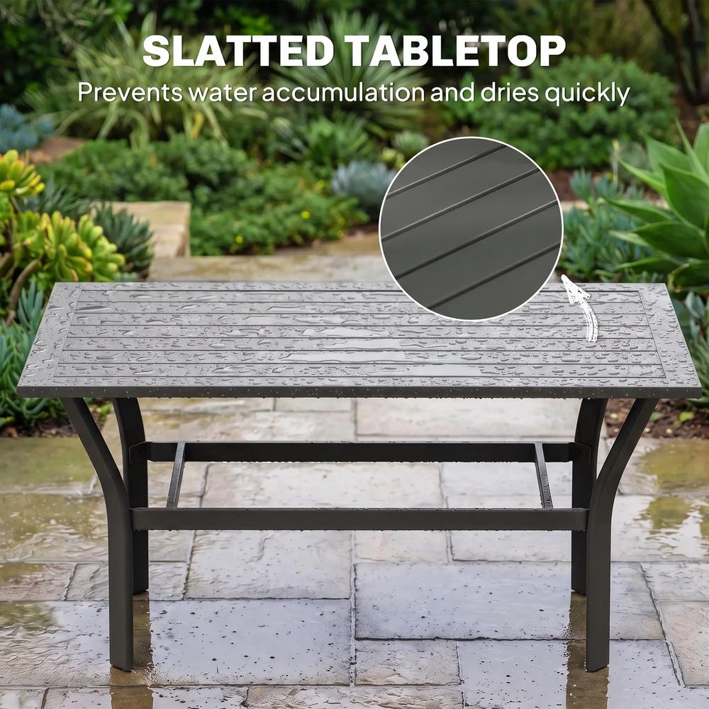 Outsunny Metal Garden Coffee Table, Rectangular Outdoor Side Table with Slatted Tabletop, Foot Pads for Outside, Garden, Balcony, Porch, 91.5 x 55 x 45cm Additional View 4
