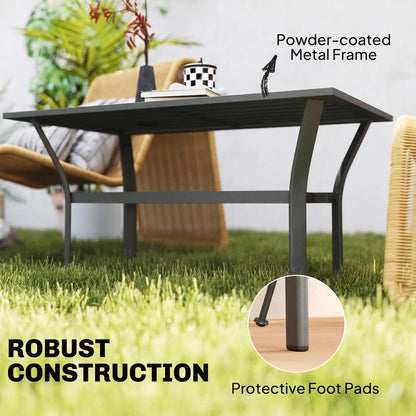 Outsunny Metal Garden Coffee Table, Rectangular Outdoor Side Table with Slatted Tabletop, Foot Pads for Outside, Garden, Balcony, Porch, 91.5 x 55 x 45cm Additional View 5