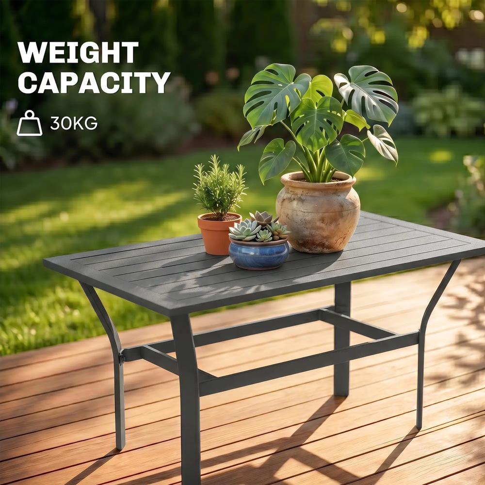 Outsunny Metal Garden Coffee Table, Rectangular Outdoor Side Table with Slatted Tabletop, Foot Pads for Outside, Garden, Balcony, Porch, 91.5 x 55 x 45cm Additional View 6