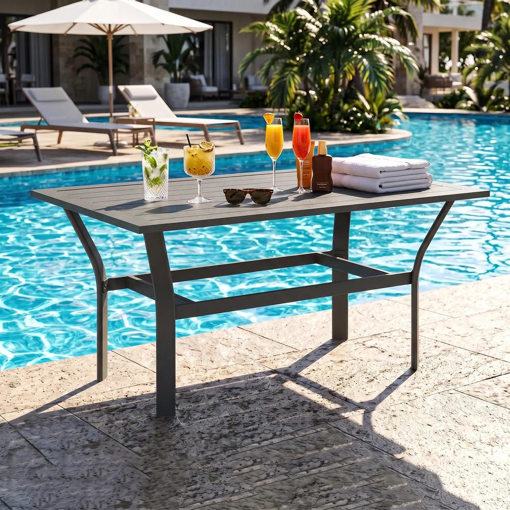 Outsunny Metal Garden Coffee Table, Rectangular Outdoor Side Table with Slatted Tabletop, Foot Pads for Outside, Garden, Balcony, Porch, 91.5 x 55 x 45cm Additional View 7