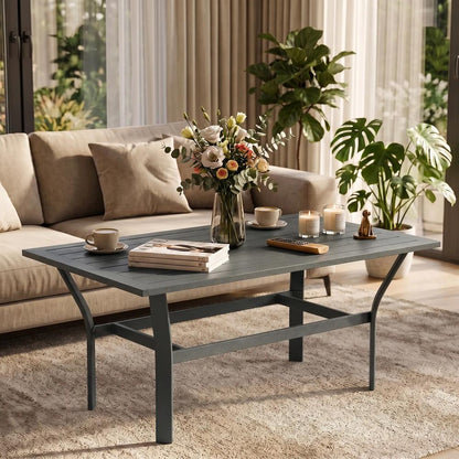 Outsunny Metal Garden Coffee Table, Rectangular Outdoor Side Table with Slatted Tabletop, Foot Pads for Outside, Garden, Balcony, Porch, 91.5 x 55 x 45cm Additional View 9