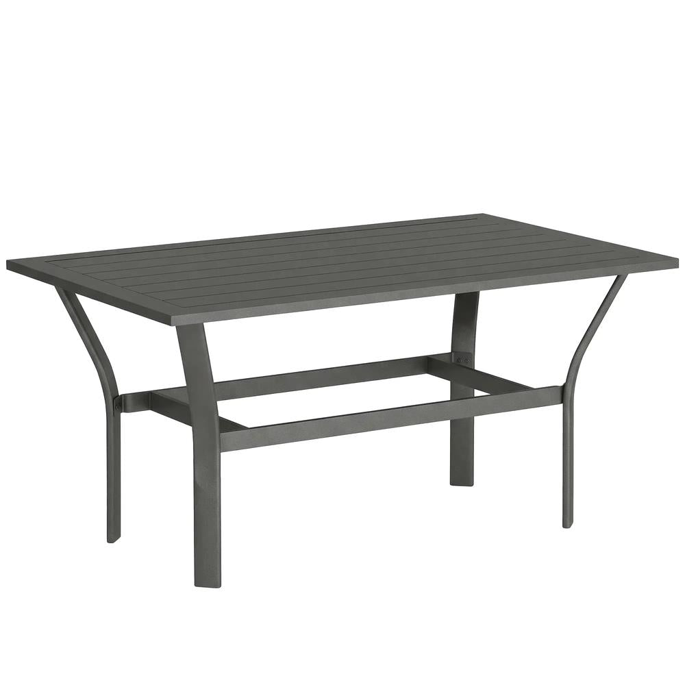 Outsunny Metal Garden Coffee Table, Rectangular Outdoor Side Table with Slatted Tabletop, Foot Pads for Outside, Garden, Balcony, Porch, 91.5 x 55 x 45cm
