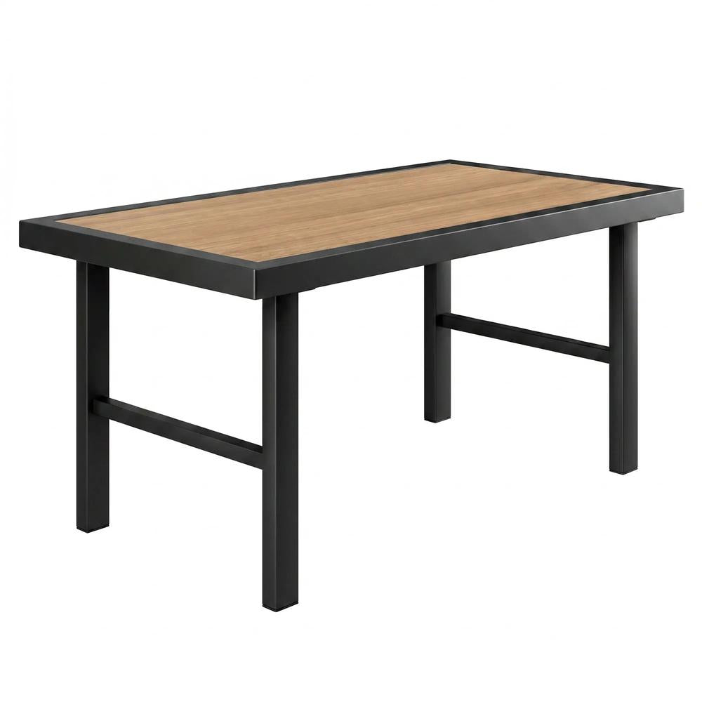 Outsunny Metal Garden Coffee Table, Outdoor Side Table with SPC Woodgrain Tabletop for Outside, Garden, Balcony, Porch, 100 x 53 x 46cm Additional View 12
