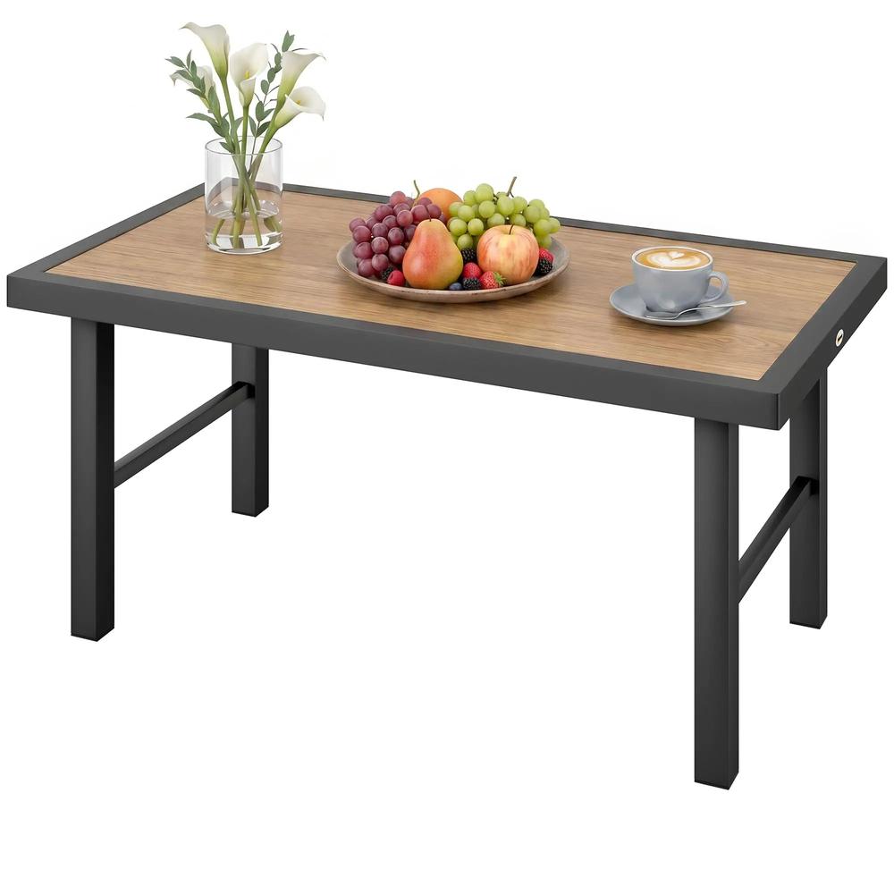 Outsunny Metal Garden Coffee Table, Outdoor Side Table with SPC Woodgrain Tabletop for Outside, Garden, Balcony, Porch, 100 x 53 x 46cm Additional View 15